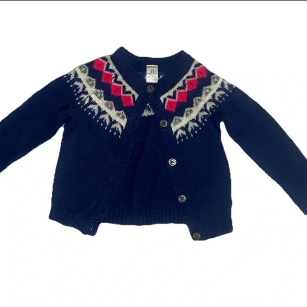 Carters Girls 2T Navy Blue Fair Isle Cardigan & 18-24m Floral Old Navy Skirt Lot - Picture 4 of 11